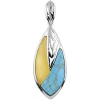 Cavill - Zilveren hanger 925 Sterling met 8,64 ct Turkoois en Barnsteen - Gerhodineerd - Modern druppel cabochon - Uniek dames sieraad
