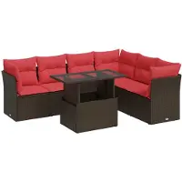 vidaXL 7-delige Loungeset met kussens poly rattan acacia bruin