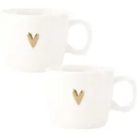 Zusss Set Van 2 Cappuccino Mokken Hartje - Keramieken Koffiemokken - Wit/Goud - 350Ml Keramiek Wit / Goud