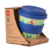 Quy Cup 230ml Ecologische Reis Beker - “Pappagallo" - BPA Vrij - Gemaakt van Gerecyclede Pet Flessen met Blauw Siliconen deksel