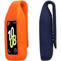 Kwmobile 2x Clip Holders for Huawei Band 10 / 9 / 8 Clip On - Fitness Tracker Case Holder Replacement Set - TPU Silicone Tracker Holder for Sport - Dark Blue / Orange