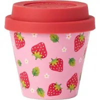 Quy Cup - 90ml Ecologische Reis Beker - Espresso beker “Strawberry - AARDBEI” met rode Siliconen deksel 7x7x7cm