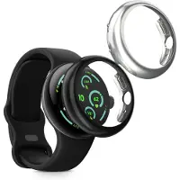 Kwmobile 2x smartwatch hoes geschikt voor Google Pixel Watch 4 41mm hoesje - Siliconen sporthorloge cover - Activity tracker case in zwart / zilver
