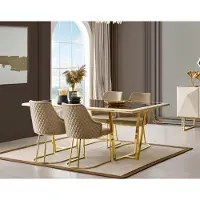 AEA Essgruppe Luxus Essecke Esstisch Esstisch Stühle 7tlg Beige Gold Set