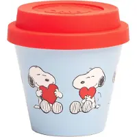 Quy Cup - 90ml Ecologische Reis Beker - Espressobeker "Peanuts Snoopy 12 Love” met Rode Siliconen deksel 7x7x7cm