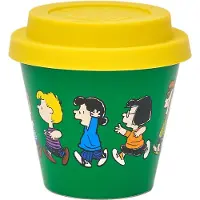 Quy Cup - 90ml Ecologische Reis Beker - Espressobeker “Peanuts Snoopy Race Green” met Gele Siliconen deksel