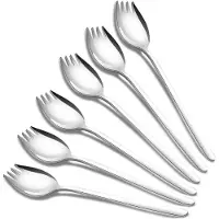 LONGZIMING - Lepelvork Set - Spork Bestek - 2-in-1 Eetgerei - Roestvrij Staal 304 - Gepolijst - Voor Reizen En Onderweg - 6 Stuks
