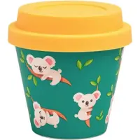 Quy Cup - 90ml Ecologische Reis Beker - Espressobeker “Koala” met gele Siliconen deksel 7x7x7cm