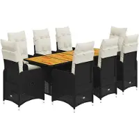 vidaXL 9-delige tuin-bistroset met kussens, zwart, polyrotan