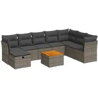 vidaXL 9-delige tuinmeubelset met kussens, grijs, polyrotan