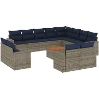 vidaXL 13-delige loungeset voor de tuin met kussens, grijs, polyrotan