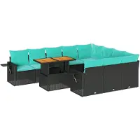 vidaXL 11-delige tuinmeubelset met kussens, zwart, polyrotan
