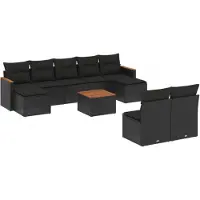 vidaXL 10-delige loungeset voor de tuin met kussens, zwart, polyrotan