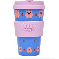 Quy Cup 400ml Ecologische Reis Beker - "Pig" - BPA Vrij - Gemaakt van Gerecyclede Pet Flessen met Rose Siliconen deksel