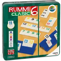 Cayro RummiClasic 6 Spelers - Klassiek Nummerspel in Metalen Doos - 159 Fiches met 6 Atrils en Stoffen Tas - Duurzame Verpakking Zonder Plastic - Vanaf 8 Jaar - Collection