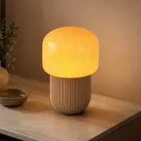 LumenXL Tafellamp Ledine met amber glas en geribbelde voet in taupe