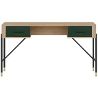 Furniture24 Bureau Dante Dt23, 140 x 75 x 56 cm - Cremona eikenhout/groen