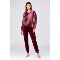 Woody - Dames Huispak - Bordeaux/Roze Streep - L