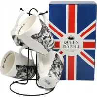 Queen Isabell Set van 4 Mokken met Kattenprint op Standaard - 350ml