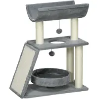 PawHut Kattenboom-Spaanplaat, pluche-60L x 30B x 76H cm-Lichtgrijs