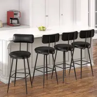 Rosahqnda Set van 4 hoge barkrukken, PU-leren stoel met rugleuning, moderne stijl, metalen poten