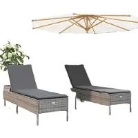 vidaXL 3-delige Ligbeddenset met kussens poly rattan grijs