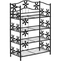 OKWISH Schoenenrek Staand Rek 4 Etages 59,5 X 30 X 92 Cm Metaal Zwart Met Bloemenmotief Voor Slaapkamer Badkamer En Hal