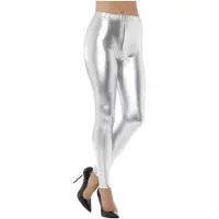 Smiffys Leuke zilveren metallic disco legging jaren 80
