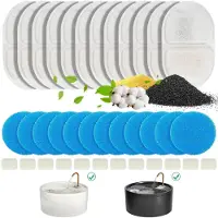Sonstiges Vervangingsfilterset voor drinkfonteinen, 36-delig (12 actieve koolfilters, 12 blauwe sponzen, 12 pompfilters)