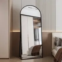 Rosahqnda Spiegel van volledige lengte 180x80 cm, zwart aluminium frame, gehard glas, vrijstaande spiegel met aluminium frame die tegen een muur kan worden geplaatst