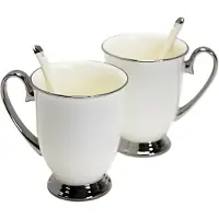 Queen Isabell - Set van 2 porseleinen mokken 300ml met lepels - Wit