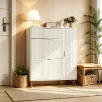Rosahqnda Moderne schoenenkast, halmeubel met deuren, schoenenrek met verstelbare opbergruimte, opbergkast, gouden metalen poten, wit