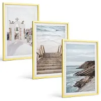Coloray 3-Delige Schilderij Set - Uitzicht Op De Zee En De Architectuur Van Santorini Tegen De Hemel. - 40 x 40 cm En 40 x 60 cm - Wanddecoratie - Moderne Interieurdecoratie