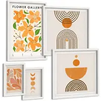 Coloray 5-Delige Schilderij Set - Stijlvolle Afbeeldingen Met Bloemen En Geometrische Patronen - 50 x 50 cm, 20 x 30 cm En 40 x 60 cm - Stijlvolle Muurdecoratie - Kantoor - Wanddecoratie