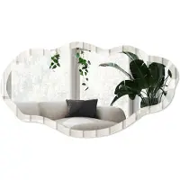 Wallfluent Crème Lijnen Spiegel - Romig Rechthoekige Spiegel Met Modern Design - Organische Spiegel - Kantoor, Woonkamer, Hal - Minimalistisch - 45x90 cm - Totale afmeting 52x97 cm