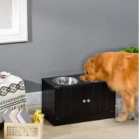 MODFU - Hondenvoerbak - Verhoogde Dubbele Voerbak - Opbergruimte - Magnetische Deuren - Zwart