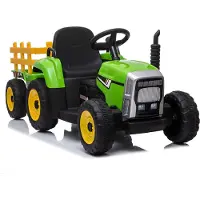 Happiq 12V elektrische tractor - Elektrische tractor met aanhanger, afstandsbediening, 7 LED-koplampen en MP3-speler - Groen