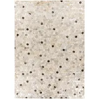 Padiro leren vloerkleed 160 x 230 cm - zilver / grijs - van hexagonale leren patches - met patchworkdesign - geschikt voor vloerverwarming - handgenaaid - van leer