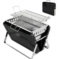 Outsunny roestvrijstalen houtskoolgrill, BBQ-smoker met grillrooster en handvat, zwart
