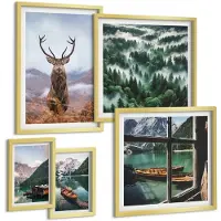 Coloray 5-Delige Schilderij Set - Natuur En Wilde Dieren In Het Berglandschap - 50 x 50 cm, 20 x 30 cm En 40 x 60 cm - Moderne Wanddecoratie - Woonkamer - Decoratieve Schilderijen