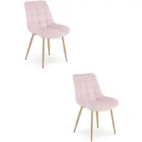 Leobert Set van 2 eetkamerstoelen BERA - Lichtroze fluweel - Metalen poten met eikenlook - Modern design