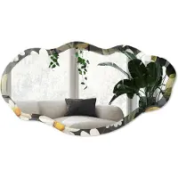 Wallfluent Madeliefjes Natuur Spiegel - Wit Elegante Rechthoekige Wandspiegel - Organische Spiegel - Slaapkamer, Woonkamer, Hal - Illustratief - 45x90 cm - Totale afmeting 52x97 cm