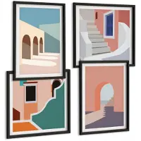 Coloray 4-Delige Schilderij Set - Pastel Minimalistische Stedelijke Architectuurafbeeldingen - 40 x 40 cm En 40 x 60 cm - Stijlvolle Muurdecoratie - Slaapkamer - Wanddecoratie