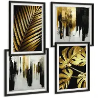 Coloray 4-Delige Schilderij Set - Palmbladeren Monsterabladeren Elegante Abstracte - 40 x 40 cm En 40 x 60 cm - Moderne Wanddecoratie - Woonkamer