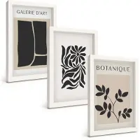 Wallfluent 3-Delige Schilderij Set - Abstracte Bloemenpatronen En Geometrische Vormen - 20 x 30 - Muurdecoratie - Decoratieve Schilderijen - Wohnzimmer - Interieur Decoratie