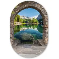 MuchoWow Muurovaal 40x60 cm - Ovale wanddecoratie Doorkijk - Berg - Landschap - Water - Ovalen schilderij - Muurdecoratie woonkamer - Kamer decoratie - Schilderijen - Wandcirkel
