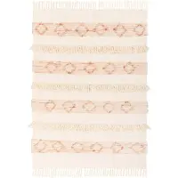 Padiro plaid 130 x 170 cm - roze en crème - 100% wol - boho patroon en franjes