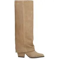 Manfield Beige suède hoge laarzen met flap | Maat 38