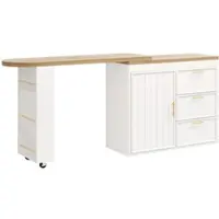 OKWISH Bartafel – 360° Draaibaar – Uitschuifbaar 128-203×39×90 cm – 3 Lades en Zijrek – MDF en Metaal Wit
