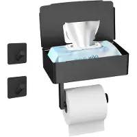 Unyqoos Ibenzoa Zelfklevende toiletrolhouder met opbergvak voor vochtige doekjes, een opbergruimte en een geluiddempend deksel – roestvrij staal, te monteren aan de linker-, midden- of rechterkant
